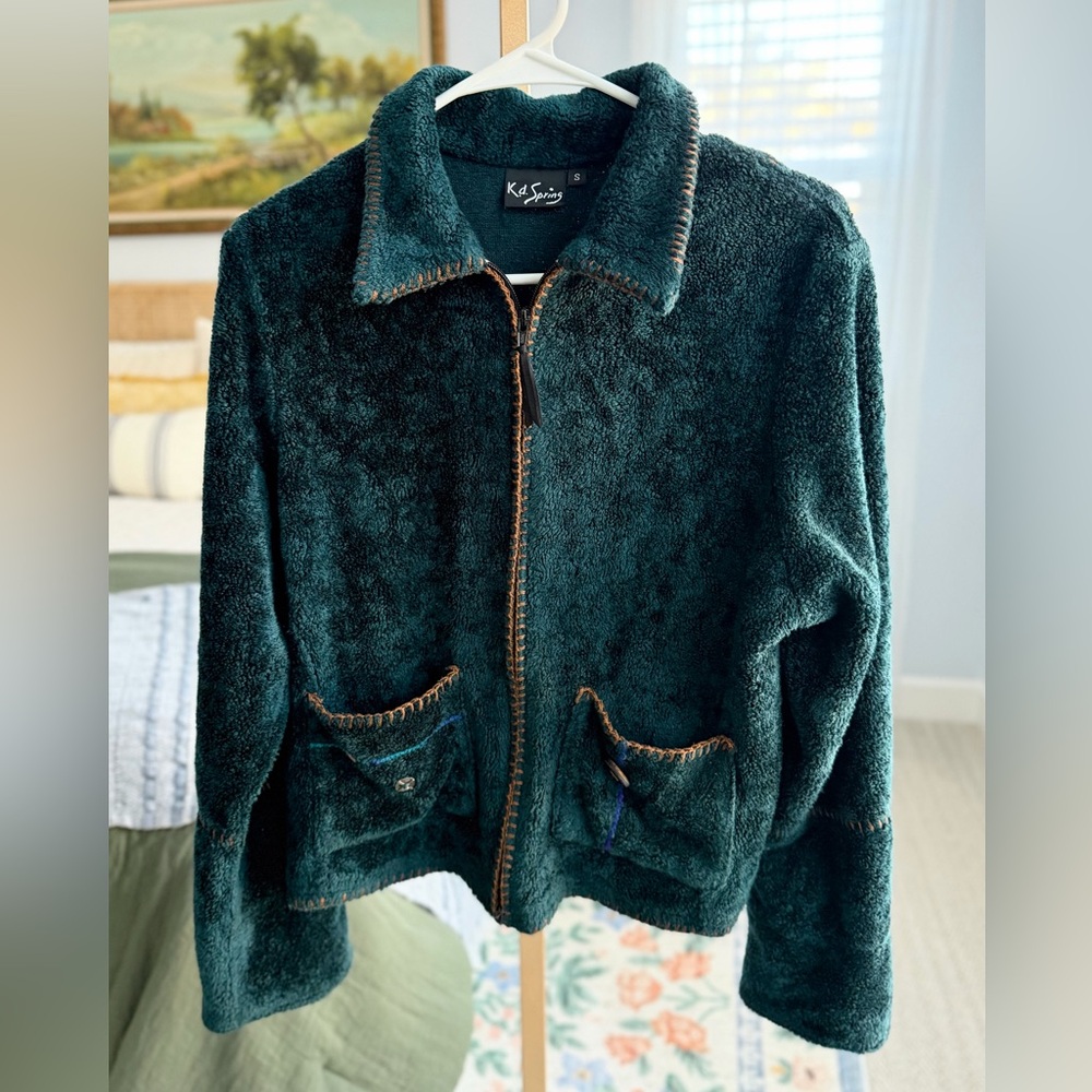 KD Spring Embroidered Details Green Fleece Jacket S